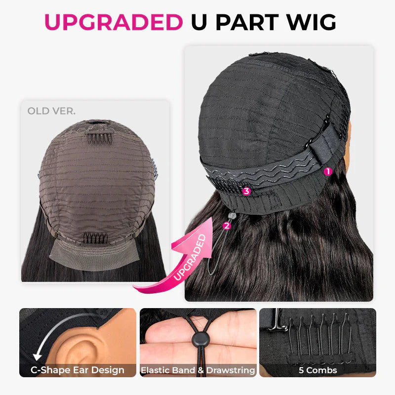 Upgraded Dome Cap  New In 250% Density Pre-Styled Butterfly Cut Layered U/V Part Sew In Wig Natural Black Human Hair Wigs