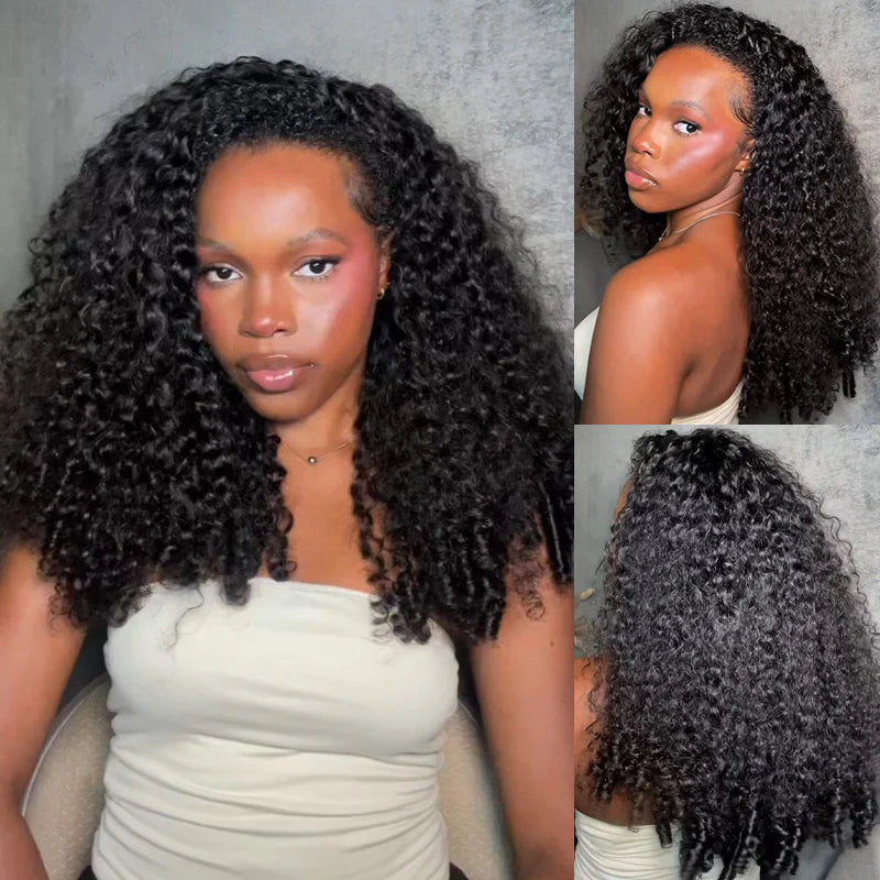 Burmese Curly Half Wig InvisiFit Strap Human Hair Wear Go Glueless Wig for Beginners