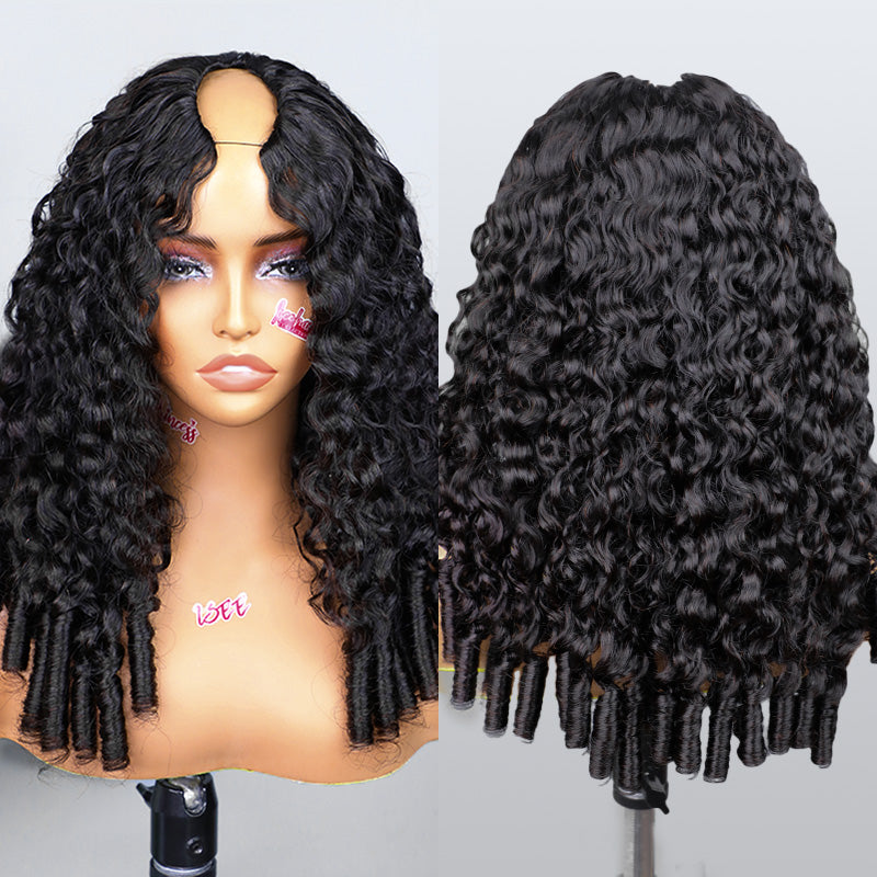 Burmese Curly  Hand Tied V Part Burmese Curly InvisiFit Strap Wear Go Glueless Wig With Elastic Draw-strings Beginner Friendly