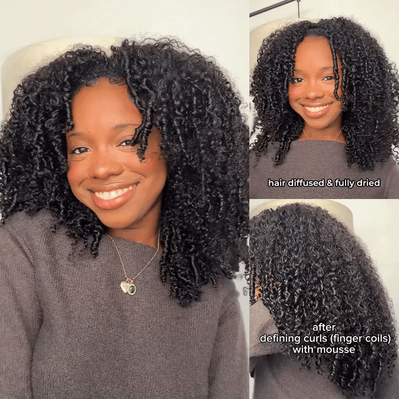 Short Hair Friendly [WEAR GO HALF WIG]  Afro Curly Draw-strings Half Wig Real Hairline InvisiFit Strap Flip Over Wig