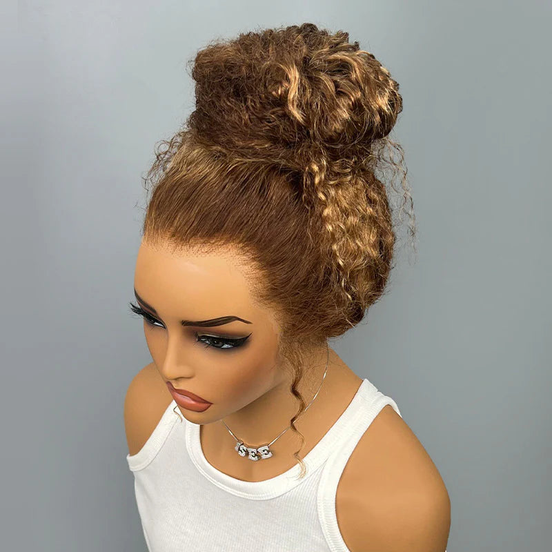 Customizable Fit  Highlight Brown Water Wave 360 Wear Go Wig Invisi Draw-strings Pre-Cut Lace InvisiFit Strap Glueless Wigs