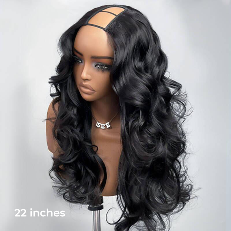Upgraded Dome Cap  New In 250% Density Pre-Styled Butterfly Cut Layered U/V Part Sew In Wig Natural Black Human Hair Wigs