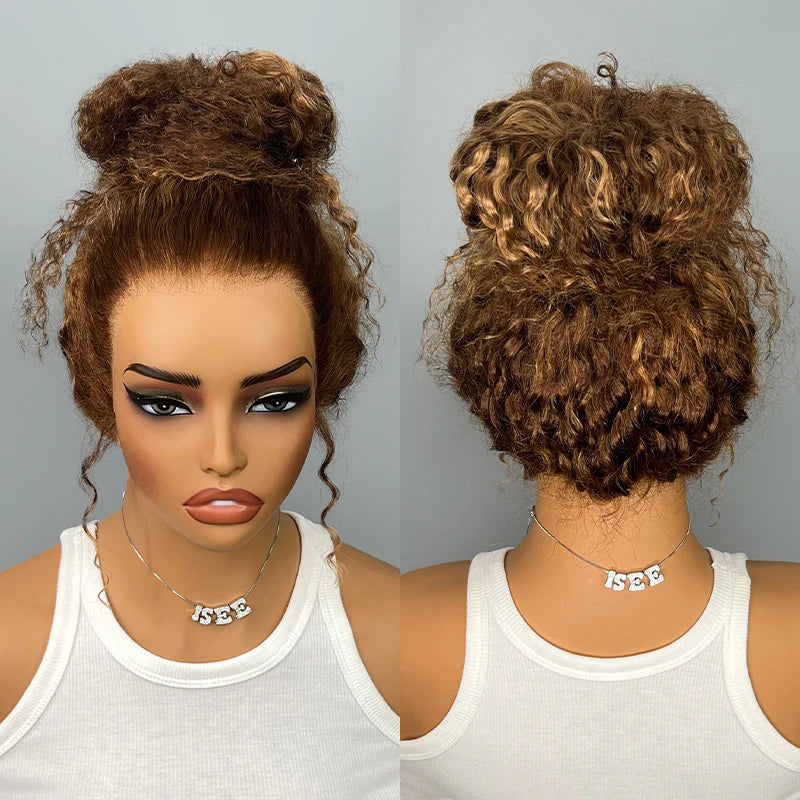Customizable Fit  Highlight Brown Water Wave 360 Wear Go Wig Invisi Draw-strings Pre-Cut Lace InvisiFit Strap Glueless Wigs