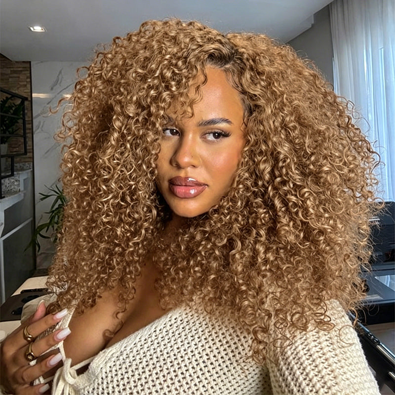 9x6 M Cap  New In Honey Brown Kinky Curly 9x6 M-Cap Wear & Go InvisiFit Strap Glueless Wig