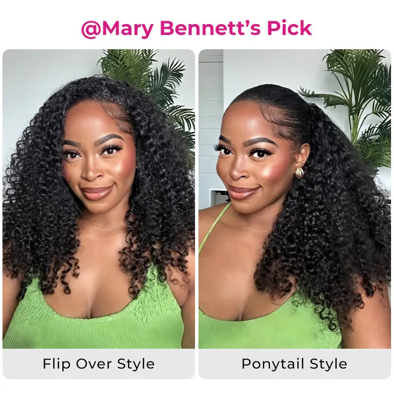 HAIR 250% Kinky Curly Wear & Go Half Wig, Glueless Human Hair Wig