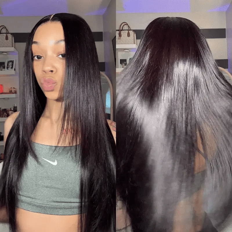 Layer Cut  New In Blackcurrant Brunette 7x5 Lace Wear & Go Glueless Human Hair Layered Straight Wig Dark Burgundy