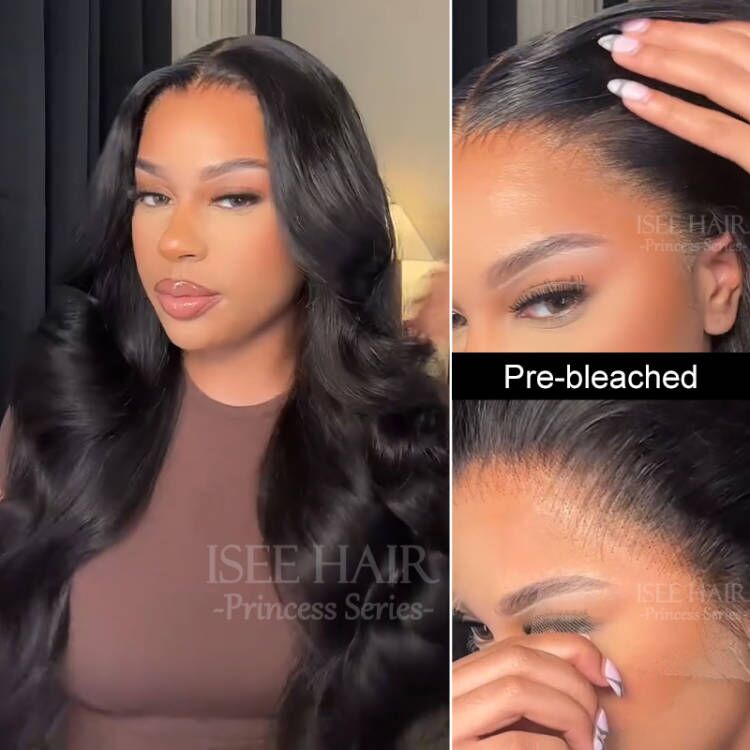 Pre Bleached Knots Body Wave Human Hair Wig Invisible HD Lace Front Wig