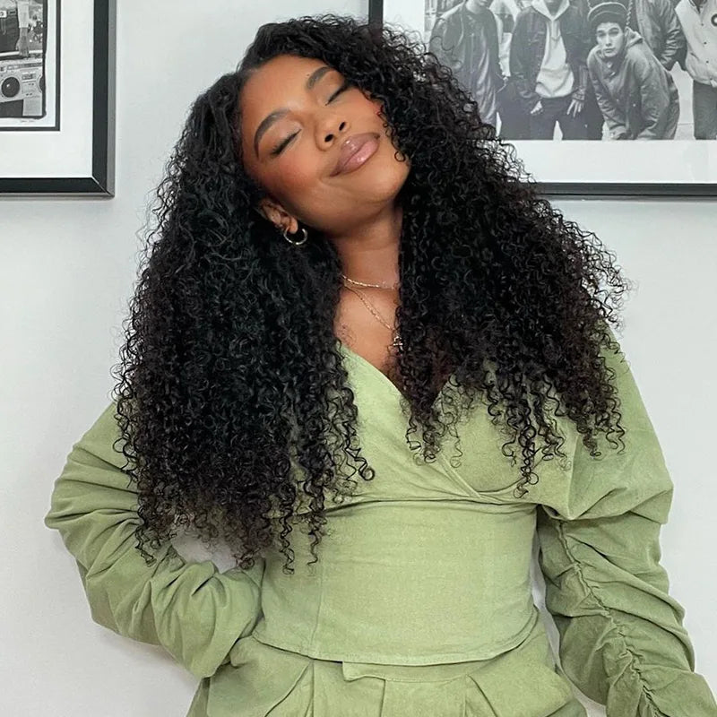 V part V Part/Thin Part Kinky Curly Wig Human Hair Glueless Wigs For Beginner