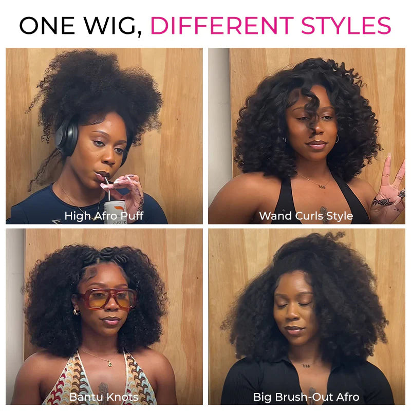 Short Hair Friendly [WEAR GO HALF WIG]  Afro Curly Draw-strings Half Wig Real Hairline InvisiFit Strap Flip Over Wig