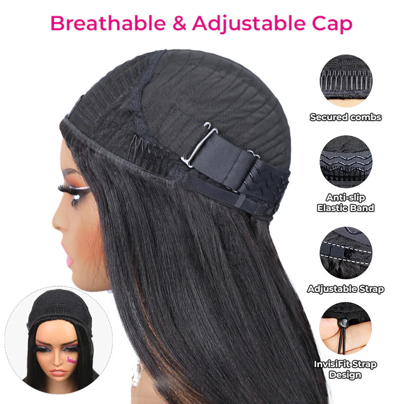 Minimum Leave Out [WEAR GO HALF WIG]  Yaki Straight Draw-strings Half Wig Invisible Hairline Flip Over InvisiFit Strap Wig