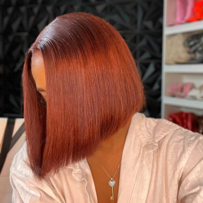 NEW  Reddish Brown Color Wear Go Straight Pre-Cut Lace Bob Glueless Wig