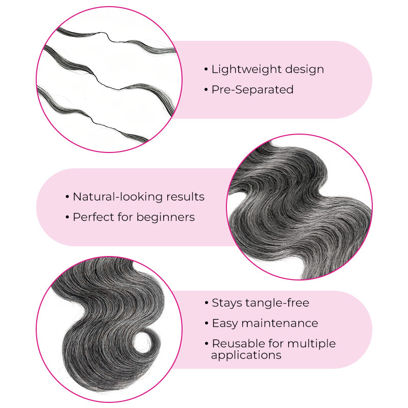 Feather Crochet Hair  New In Salt & Pepper Body Wave Crochet Human Hair Invisible Miracle Knots Style for Boho Braids