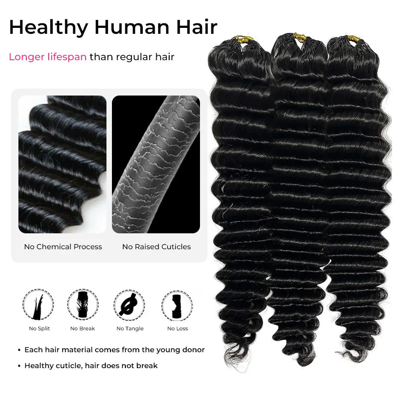 Crochet Hair  Deep Curly Crochet Human Hair, Miracle Knots Friendly for Boho Braids ¨C Defined Curls Time-Saving Setup