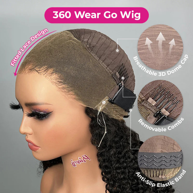 Invisi-Drawstring  Invisi Draw-strings 360 Water Wave Pre-Cut Lace Wear Go Wig Pre-Bleached Knots InvisiFit Strap Glueless Wigs