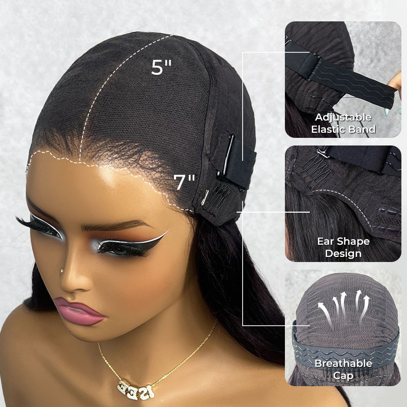 Layer Cut  New In Blackcurrant Brunette 7x5 Lace Wear & Go Glueless Human Hair Layered Straight Wig Dark Burgundy