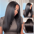 9x6 Tpart Wear Go Layered Cut Bob Yaki Straight Wig Natural Black Deep Part Lace Glueless Wig