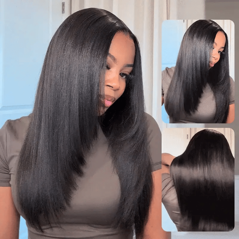 9x6 Tpart Wear Go Layered Cut Bob Yaki Straight Wig Natural Black Deep Part Lace Glueless Wig