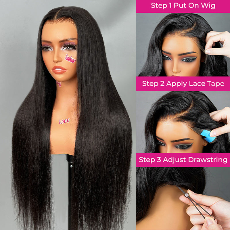Full 13x6  Wear Go 13x6 Silky Straight Glueless Wig Invisi Draw-strings HD Lace Front Wig