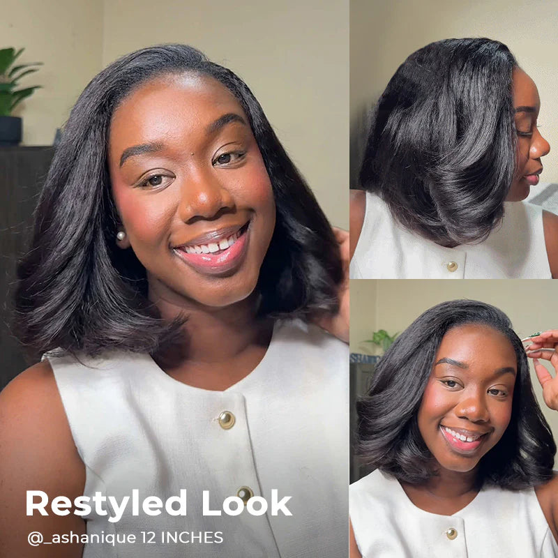 Minimum Leave Out [WEAR GO HALF WIG]  Invisible Hairline Half Wig Kinky Straight Flip Over Wig For Beginner
