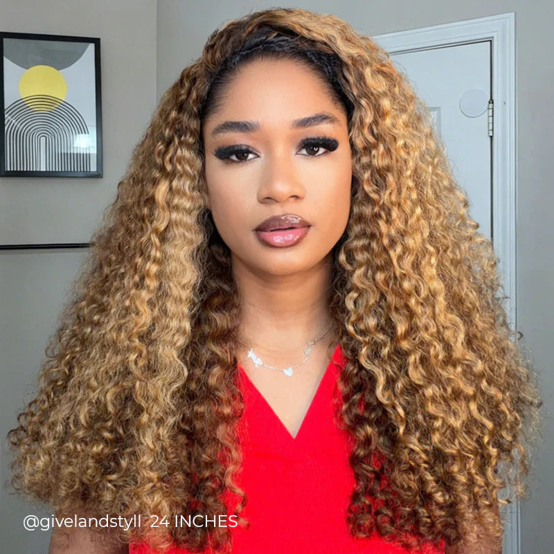 Highlight Burmese Curly [WEAR GO HALF WIG]  Highlight Burmese Curly Half Wig InvisiFit Strap Flip Over Wig