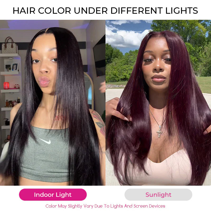 Layer Cut  New In Blackcurrant Brunette 7x5 Lace Wear & Go Glueless Human Hair Layered Straight Wig Dark Burgundy