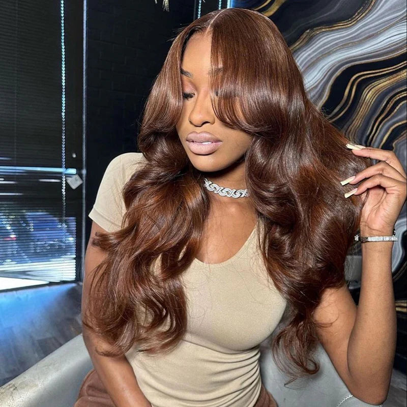 Layer Cut  7x5 Chocolate Brown Color Face-Framing Layered Cut Body Wave Wear Go Glueless Wig