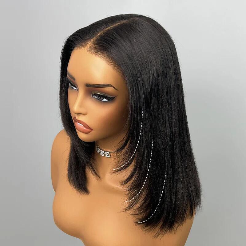 Weightless Feel 9x6 T-Part Wear & Go Layered Cut Bob Yaki Straight Natural Black Glueless Lace Wig