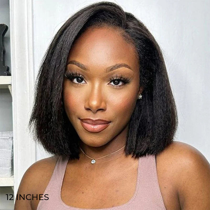 Minimum Leave Out [WEAR GO HALF WIG]  Invisible Hairline Half Wig Kinky Straight Flip Over Wig For Beginner