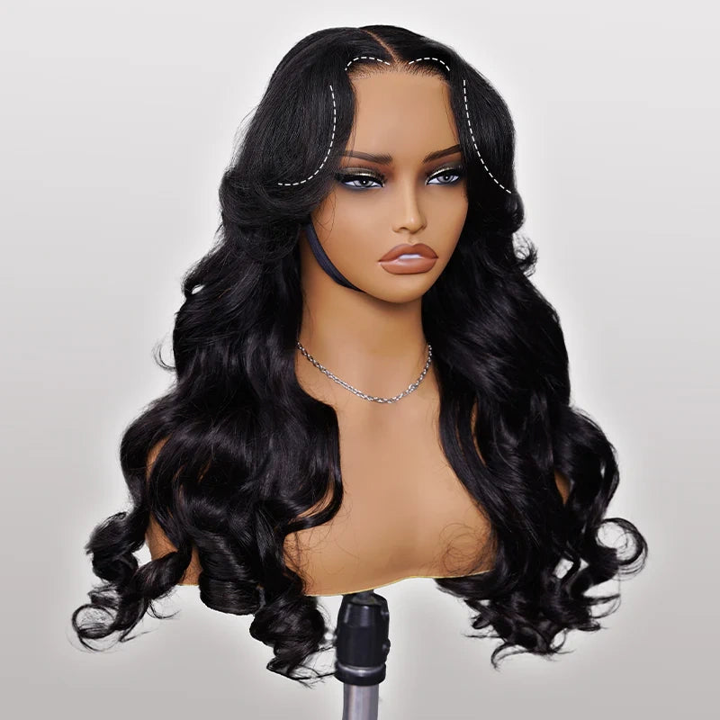 Layer Cut  M-Cap Face-Framing Layered Cut Body Wave 9x6 Wear Go Glueless Wig With Curtain Bangs Pre Bleached Mini Knots Pre-Cut HD Lace Wig