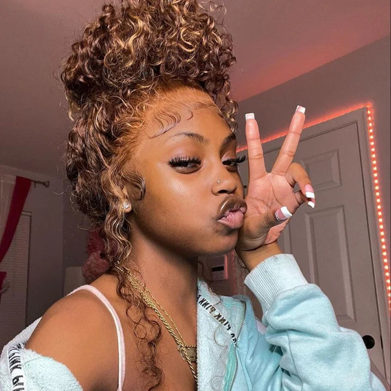 Customizable Fit  Highlight Brown Water Wave 360 Wear Go Wig Invisi Draw-strings Pre-Cut Lace InvisiFit Strap Glueless Wigs