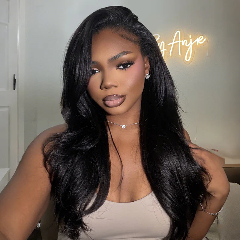 Minimum Leave Out [WEAR GO HALF WIG]  Yaki Straight Draw-strings Half Wig Invisible Hairline Flip Over InvisiFit Strap Wig