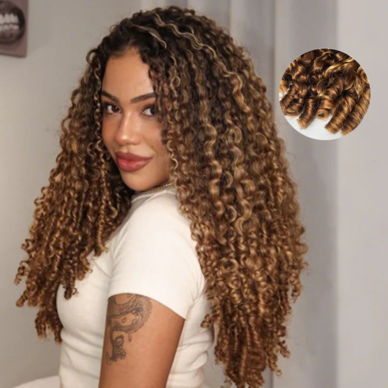 Highlight Burmese Curly [WEAR GO HALF WIG]  Highlight Burmese Curly Half Wig InvisiFit Strap Flip Over Wig