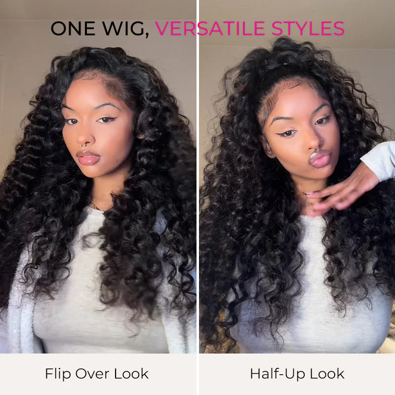 Perfect for Short Hair [WEAR GO HALF WIG]  Loose Curly Half Wig Invisible Hairline Loose Deep Flip Over Wig Beginner Friendly