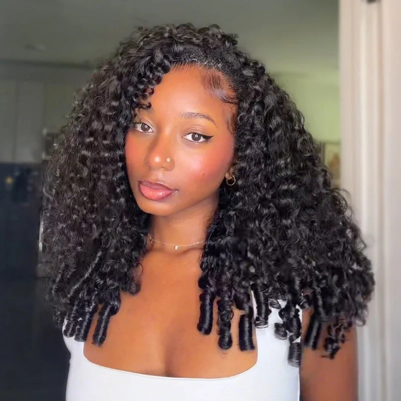 Burmese Curly Half Wig InvisiFit Strap Human Hair Wear Go Glueless Wig for Beginners