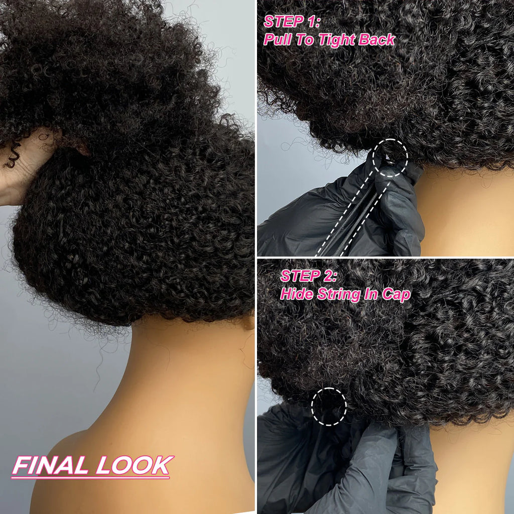 InvisiFit Strap  Afro Curly V Part Wig With Elastic Draw-strings Protective Style InvisiFit Strap Glueless Wig