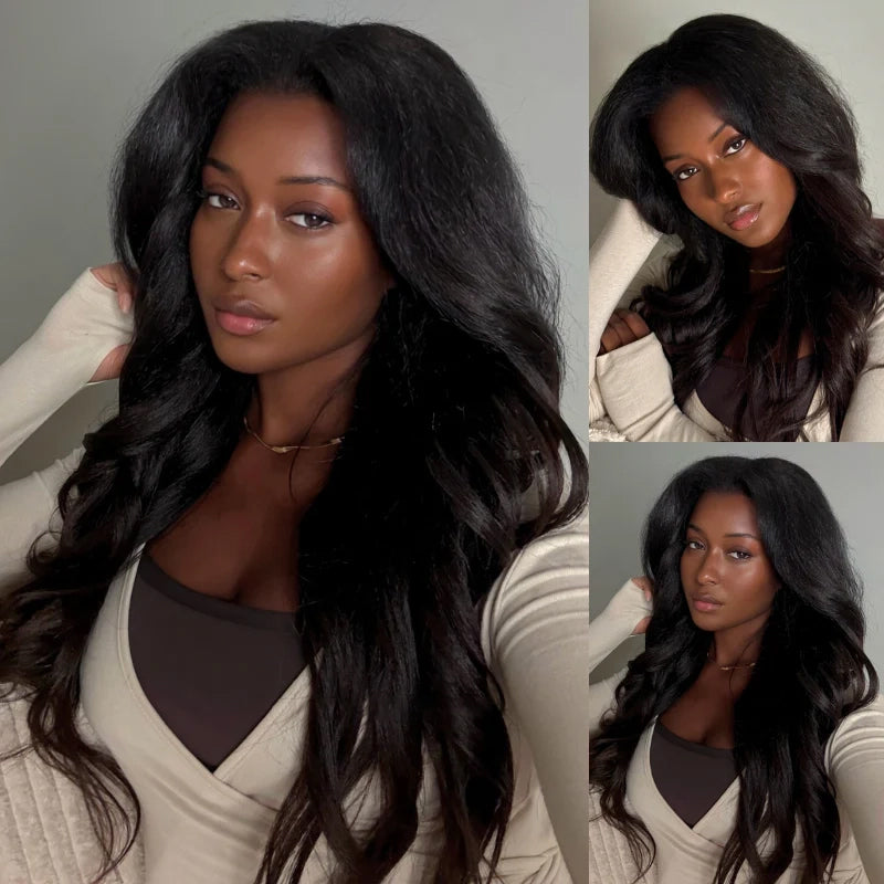 Full 13x6  New In 13x6 Wear Go Kinky Straight Layered Cut Glueless Wig BD Lace Pre-Cut Lace Front Wig Real Ear To Ear With Invisi Draw-string Wig