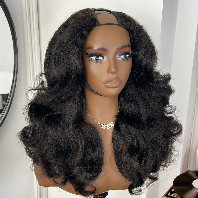 Upgraded Dome Cap  Layered Cut Blow Out Kinky Straight U Part Sew In Wig Natural Color