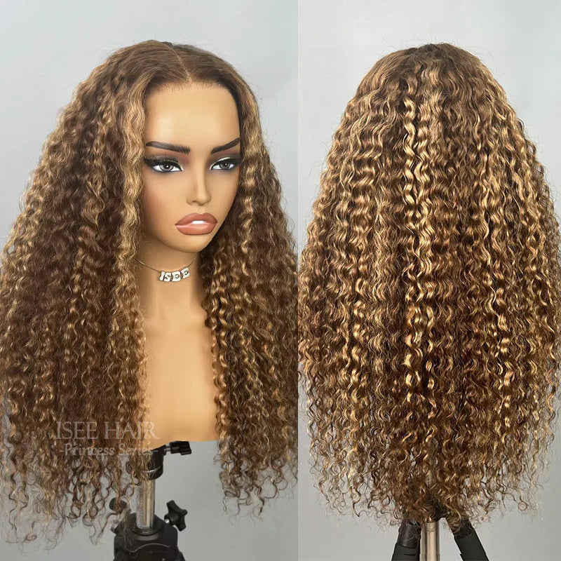 Customizable Fit  Highlight Brown Water Wave 360 Wear Go Wig Invisi Draw-strings Pre-Cut Lace InvisiFit Strap Glueless Wigs
