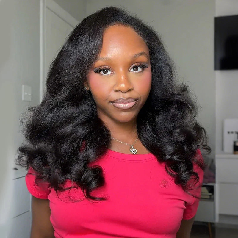 Upgraded Dome Cap  Layered Cut Blow Out Kinky Straight U Part Sew In Wig Natural Color
