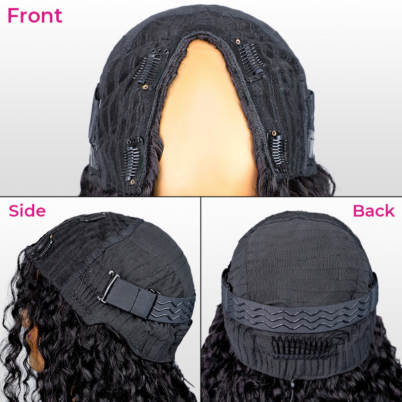 Burmese Curly  Hand Tied V Part Burmese Curly InvisiFit Strap Wear Go Glueless Wig With Elastic Draw-strings Beginner Friendly