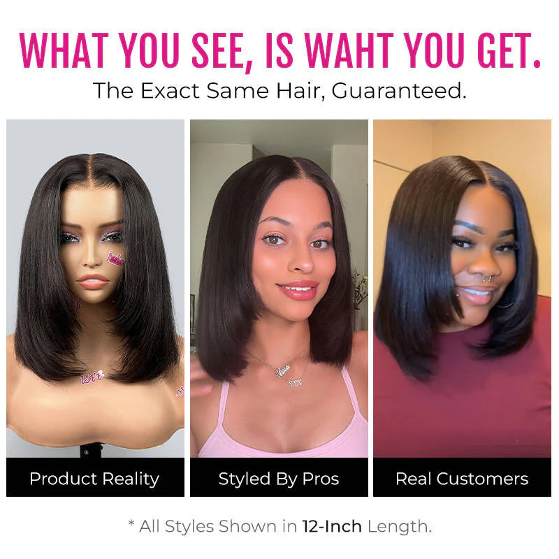 9x6 Tpart Wear Go Layered Cut Bob Yaki Straight Wig Natural Black Deep Part Lace Glueless Wig