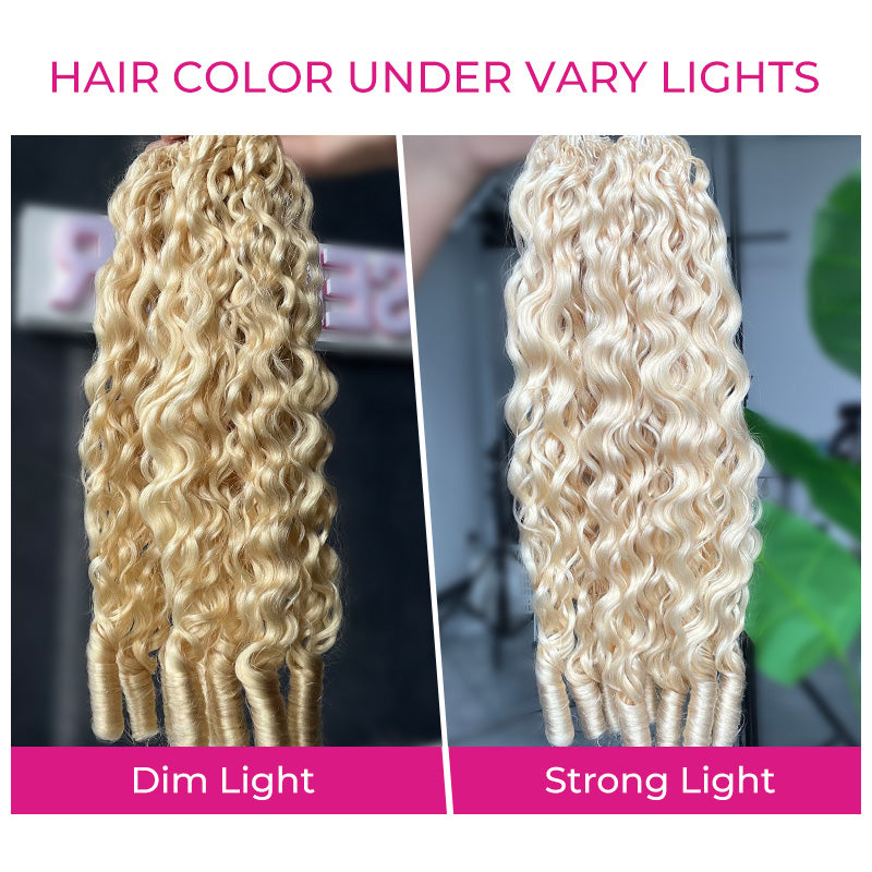 New In #613 Blonde Burmese Curly Crochet Human Hair Premium Plush Texture for Time-Saving Boho Braids