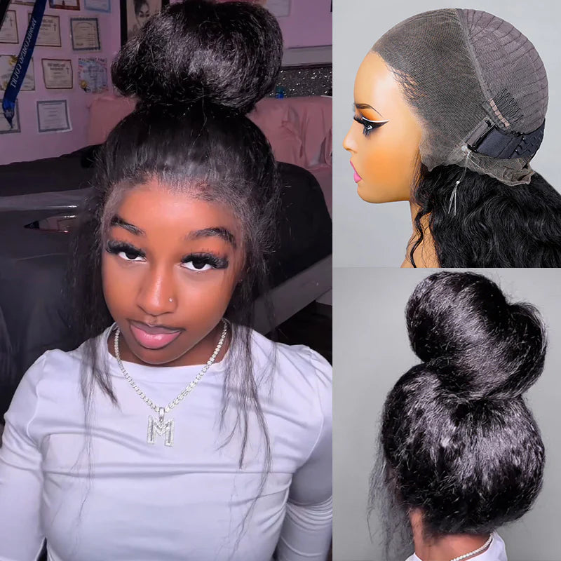 360 Glueless  Invisi Draw-strings Kinky Straight 360 Glueless Wig Pre-Cut Lace InvisiFit Strap Wear Go Wig