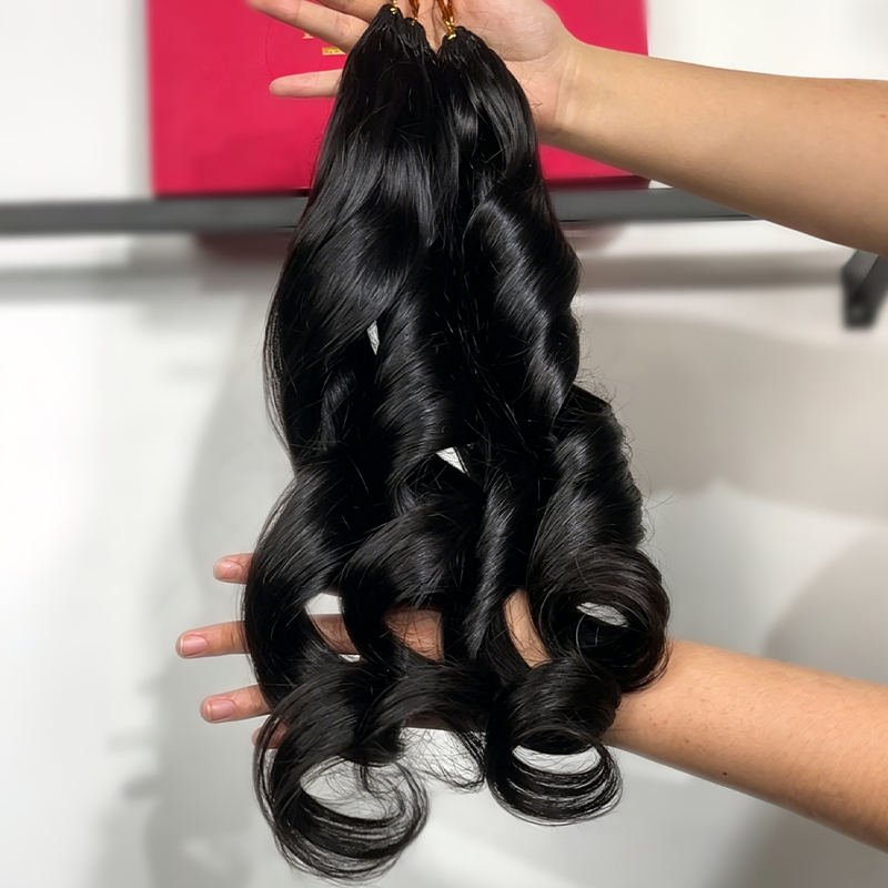 New In French Curl Feather Crochet Human Hair Invisible Miracle Knots Style for Boho Braids