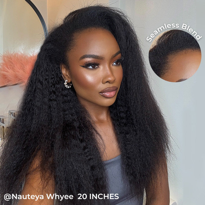 Minimum Leave Out [WEAR GO HALF WIG]  Invisible Hairline Half Wig Kinky Straight Flip Over Wig For Beginner