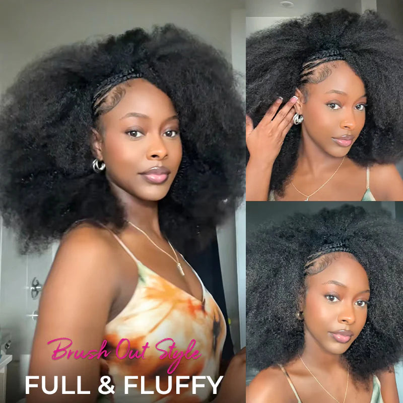 Short Hair Friendly [WEAR GO HALF WIG]  Afro Curly Draw-strings Half Wig Real Hairline InvisiFit Strap Flip Over Wig