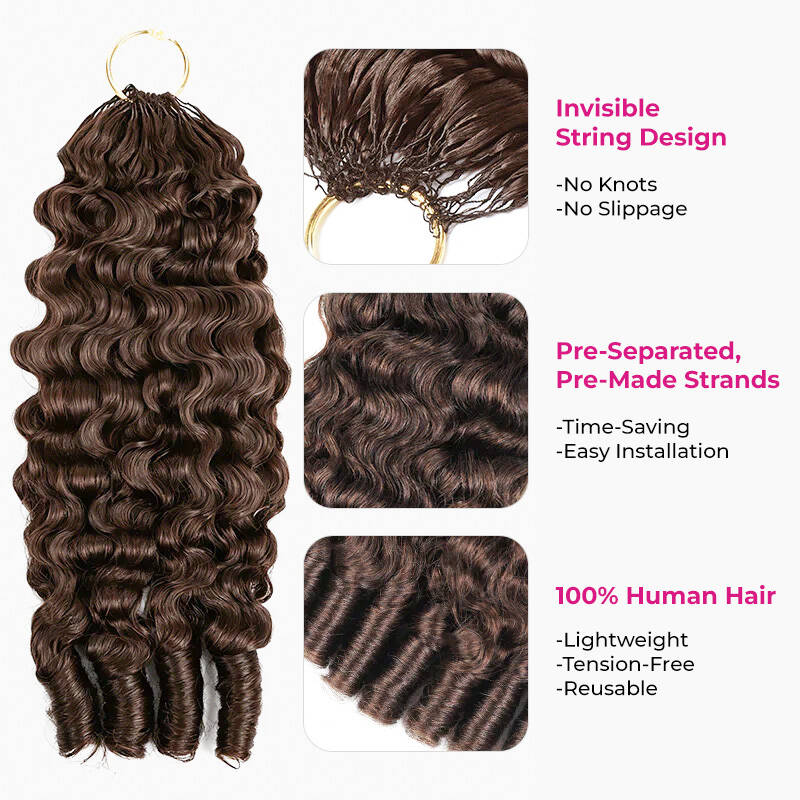 Burmese Curly  New In #4 Burmese Curly Crochet Human Hair for Boho Braids Miracle Knots Friendly Plush Texture Time-Saving Wear