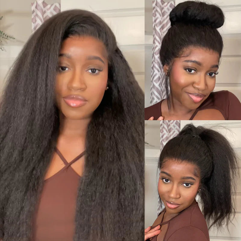 360 Glueless  Invisi Draw-strings Kinky Straight 360 Glueless Wig Pre-Cut Lace InvisiFit Strap Wear Go Wig