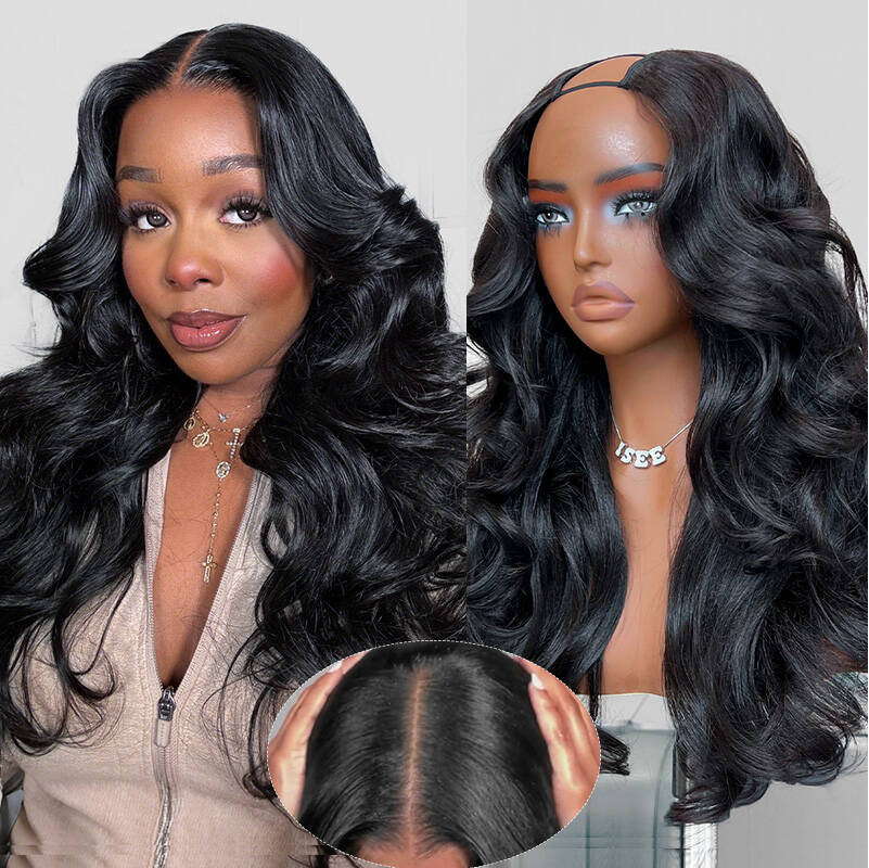 Upgraded Dome Cap  New In 250% Density Pre-Styled Butterfly Cut Layered U/V Part Sew In Wig Natural Black Human Hair Wigs