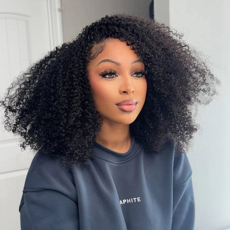 Short Hair Friendly [WEAR GO HALF WIG]  Afro Curly Draw-strings Half Wig Real Hairline InvisiFit Strap Flip Over Wig